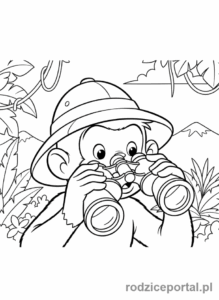 Kolorowanka Ciekawski George - Ciekawski George z lornetką