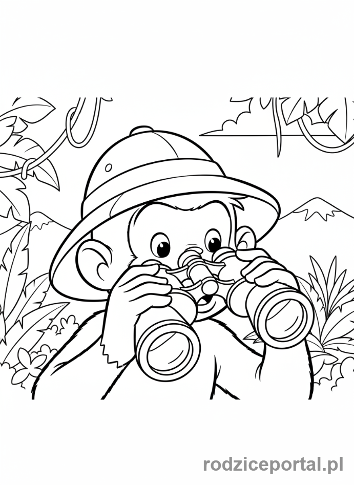 Kolorowanka Ciekawski George - Ciekawski George z lornetką