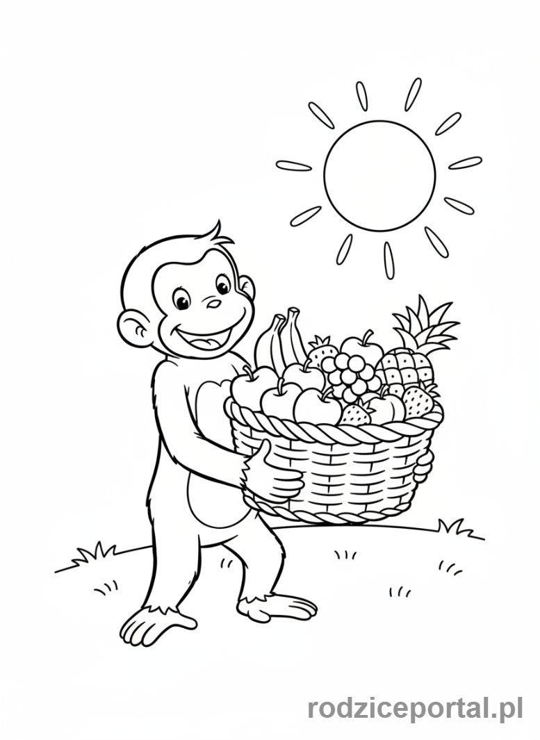 Kolorowanka Ciekawski George - Ciekawski George z owocami