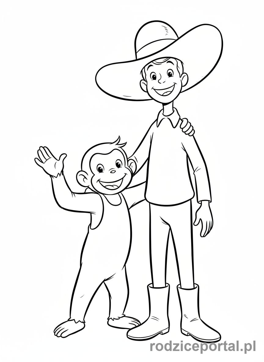 Kolorowanka Ciekawski George - George i Człowiek w Żółtym Kapeluszu.