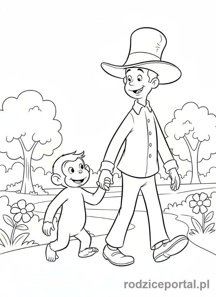 Kolorowanka Ciekawski George - George i człowiek w żółtym kapeluszu