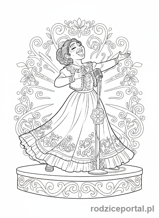 Kolorowanka Coco - Mama Imelda śpiewająca z mocą i pasją