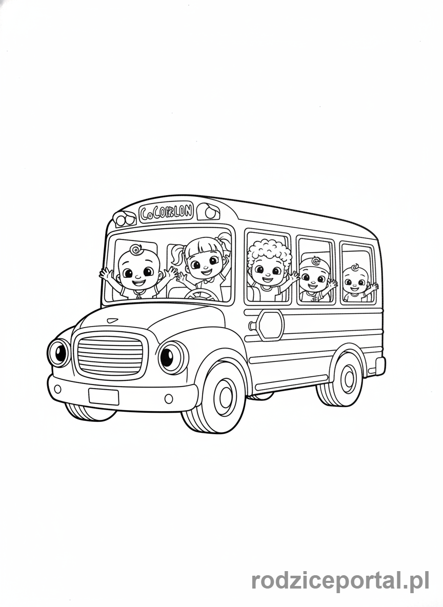 Kolorowanka Cocomelon - Autobus szkolny Cocomelon z dziećmi