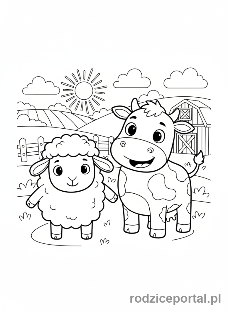 Kolorowanka Cocomelon - Farma Cocomelon z zwierzętami (owca, krowa)
