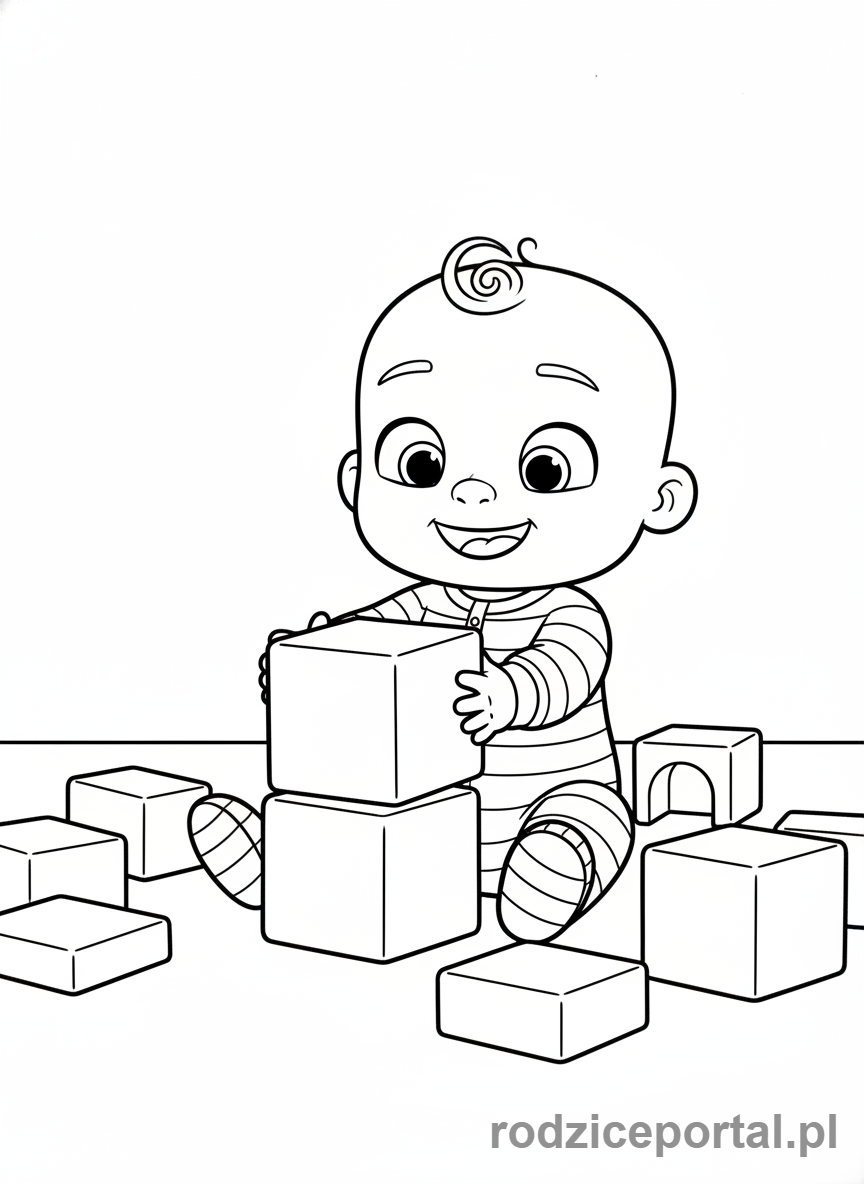 Kolorowanka Cocomelon - JJ bawiący się klockami.
