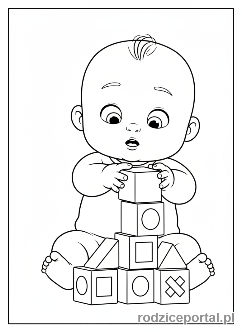 Kolorowanka Cocomelon - JJ bawiący się klockami, zbliżenie