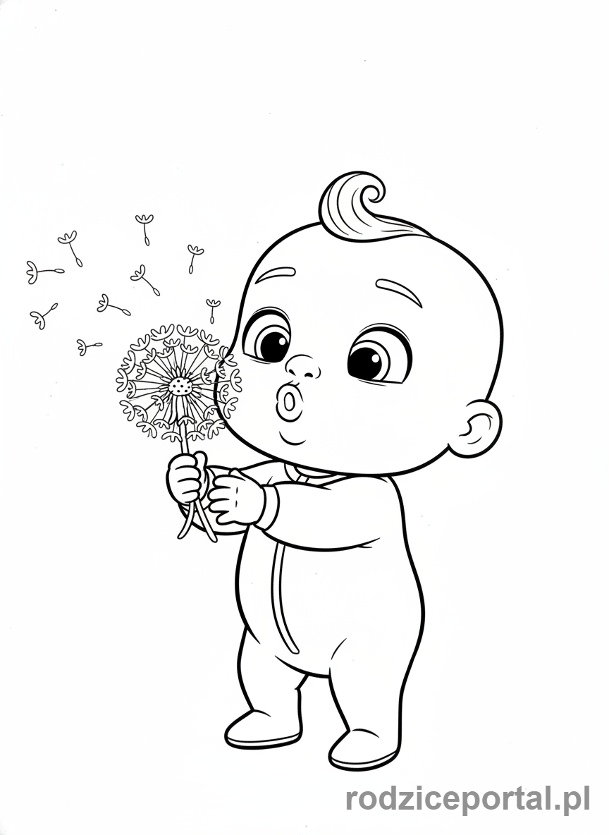 Kolorowanka Cocomelon - JJ dmuchający dmuchawiec