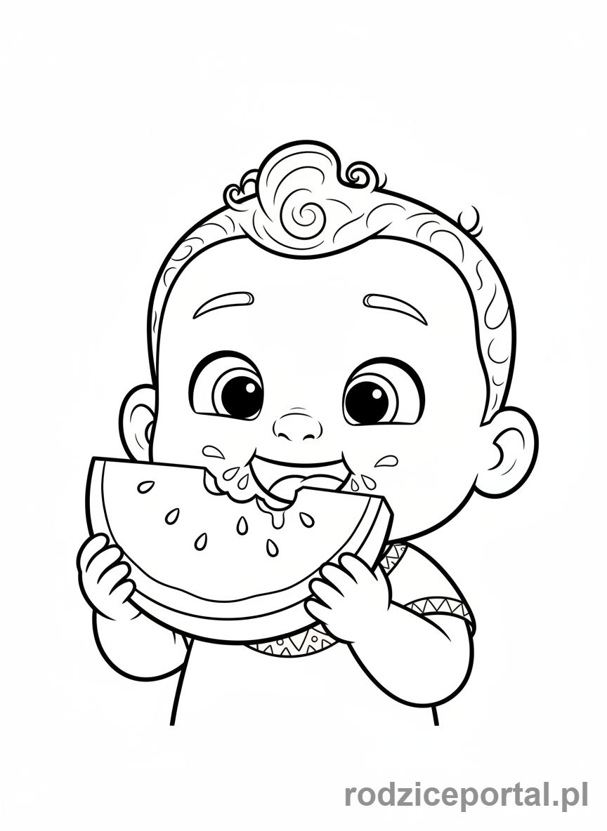 Kolorowanka Cocomelon - JJ jedzący arbuza, zbliżenie twarzy