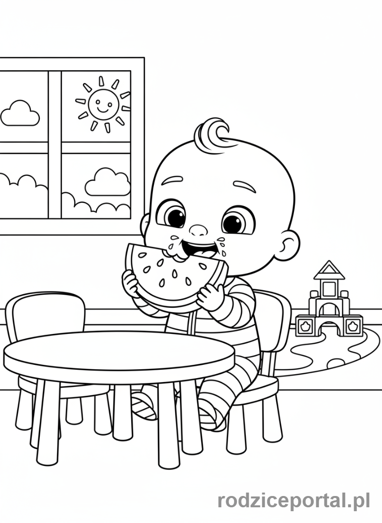 Kolorowanka Cocomelon - JJ jedzący owoce.