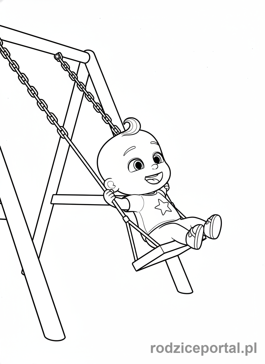 Kolorowanka Cocomelon - JJ na huśtawce, widok z boku