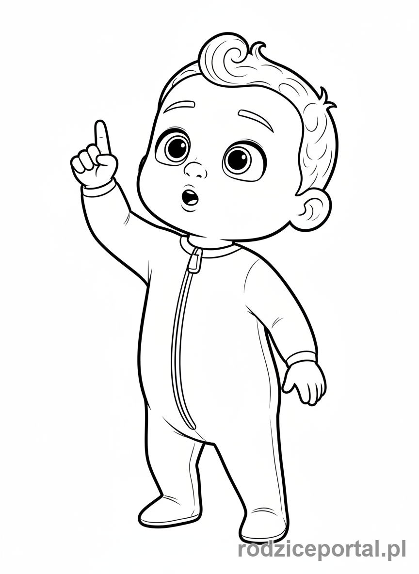 Kolorowanka Cocomelon - JJ pokazujący palcem, cała postać