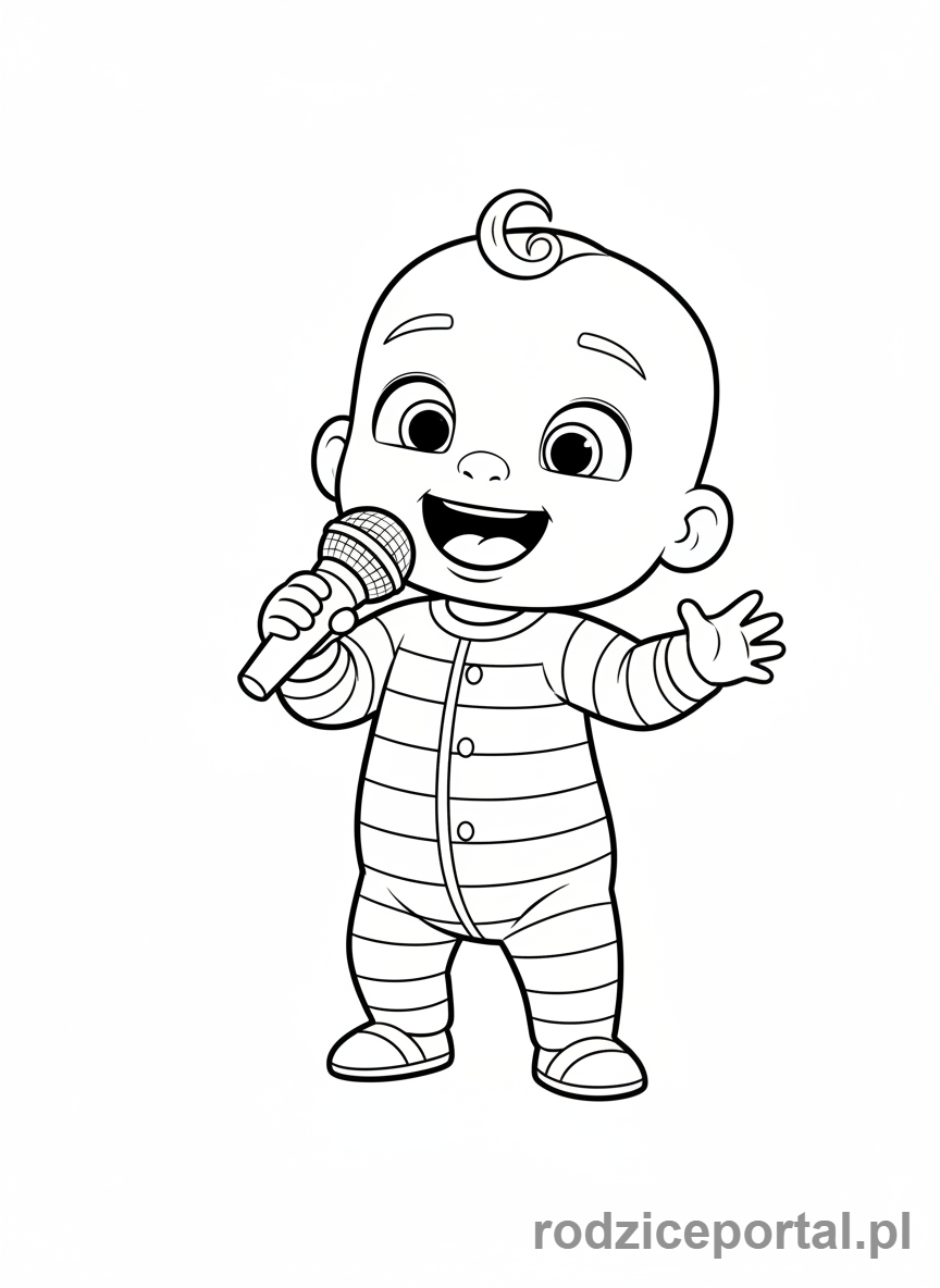 Kolorowanka Cocomelon - JJ śpiewający z mikrofonem.