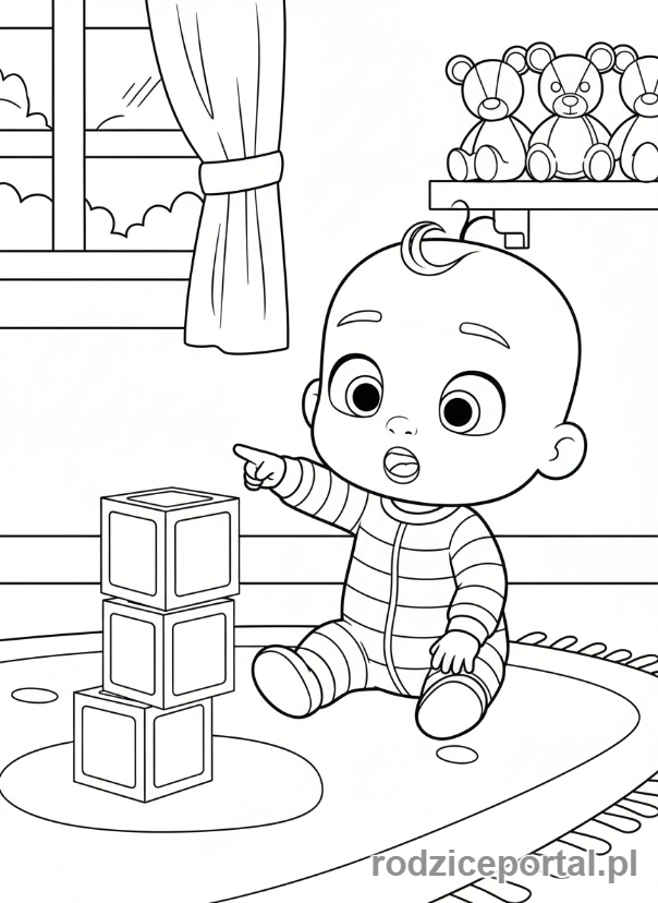 Kolorowanka Cocomelon - JJ uczący się alfabetu z klocków.