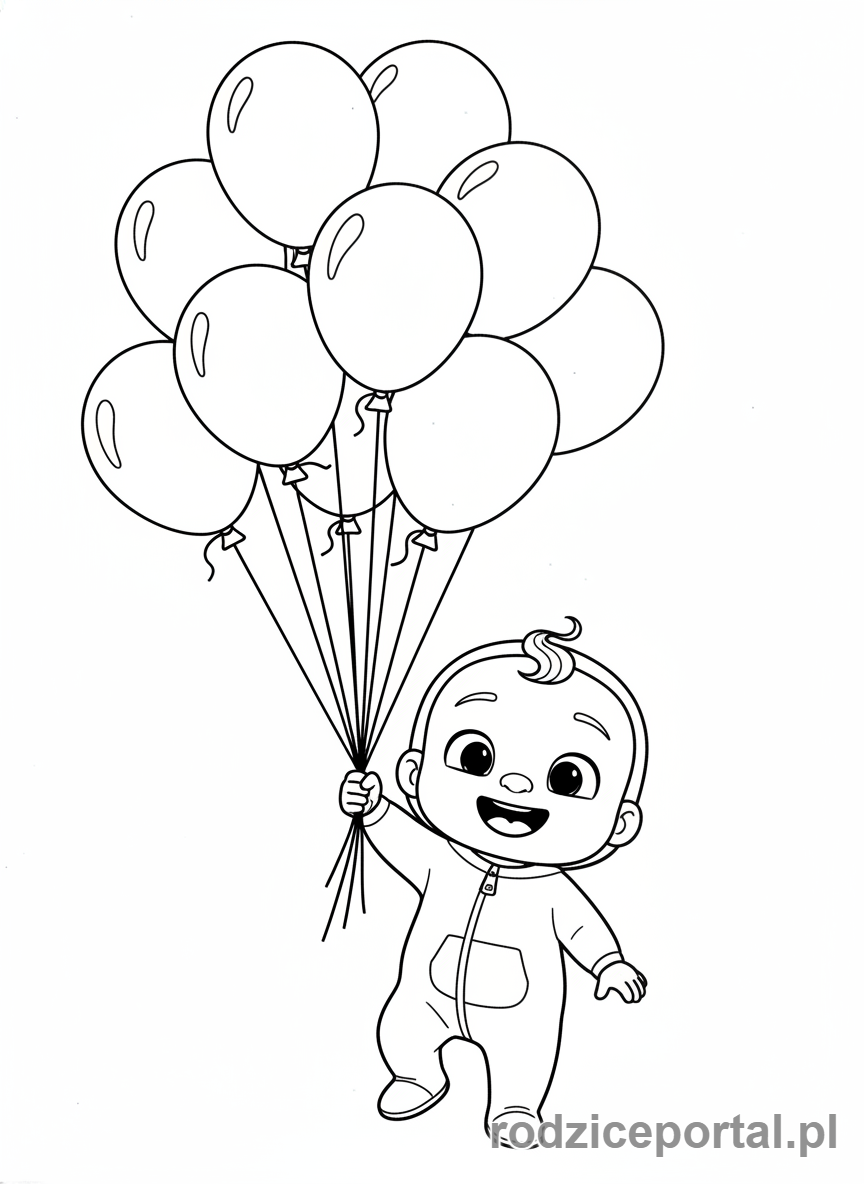 Kolorowanka Cocomelon - JJ z balonikami, wesoły