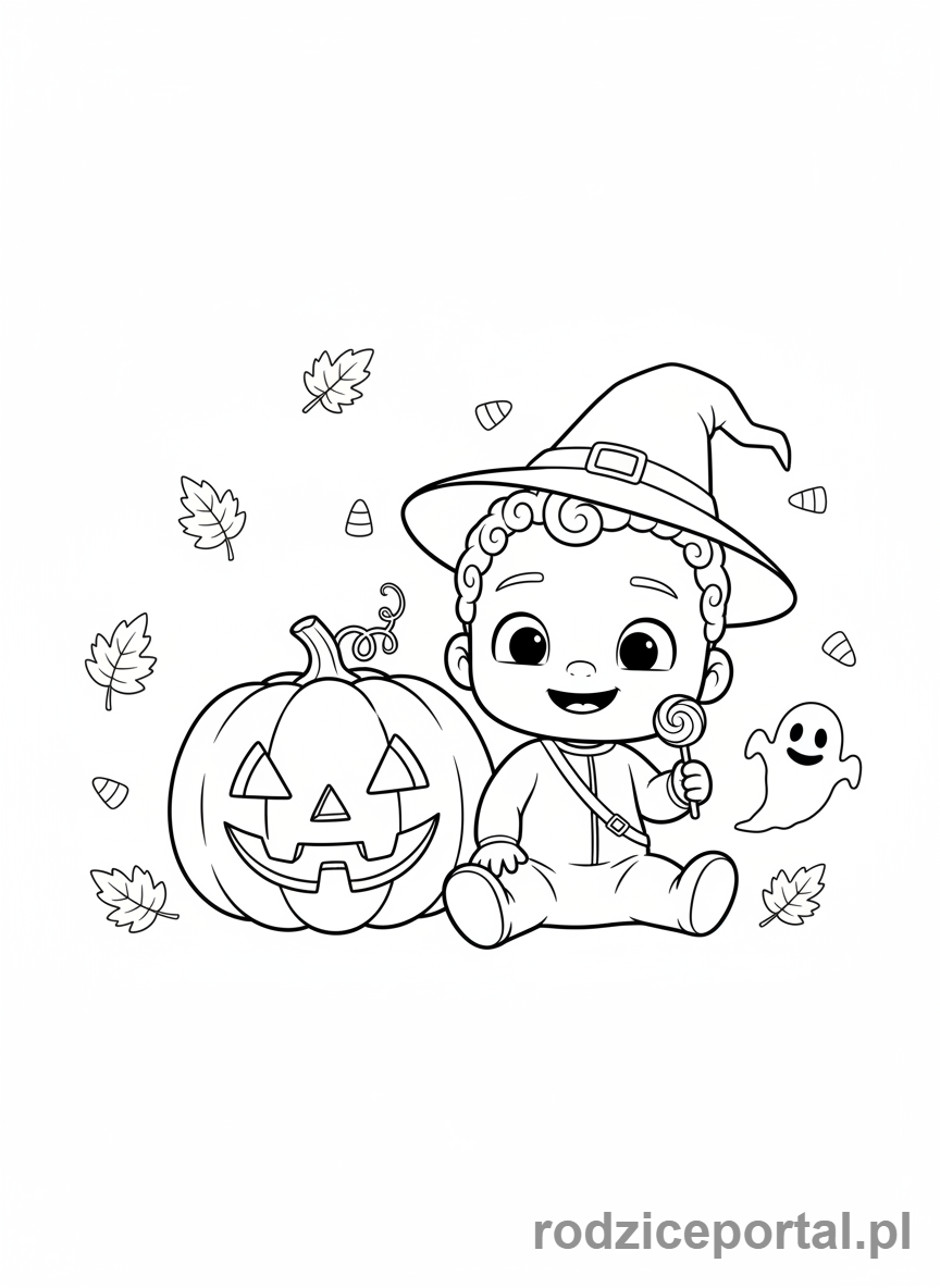 Kolorowanka Cocomelon - JJ z dynią na Halloween