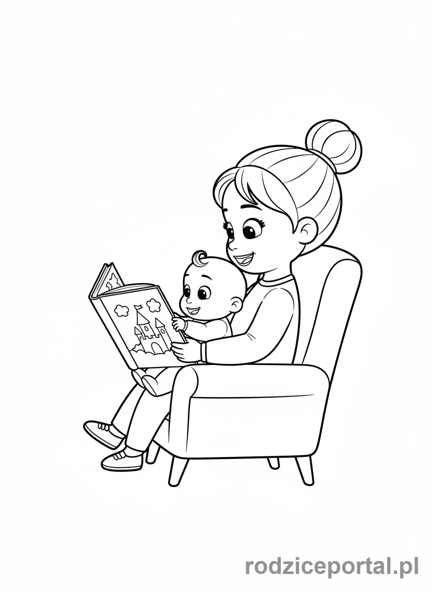 Kolorowanka Cocomelon - JJ z mamą, czytający książkę