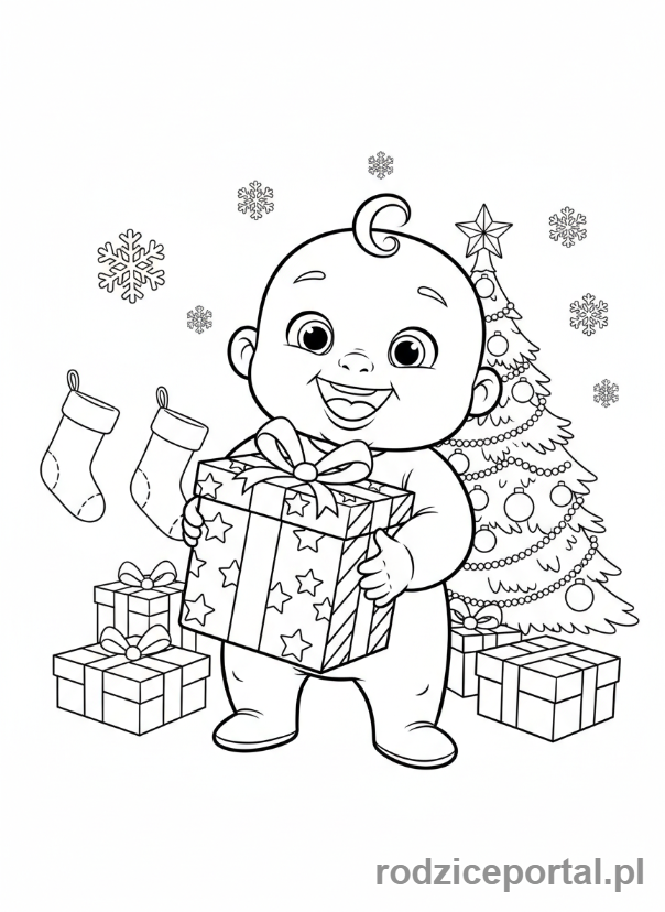 Kolorowanka Cocomelon - JJ z prezentem na Święta