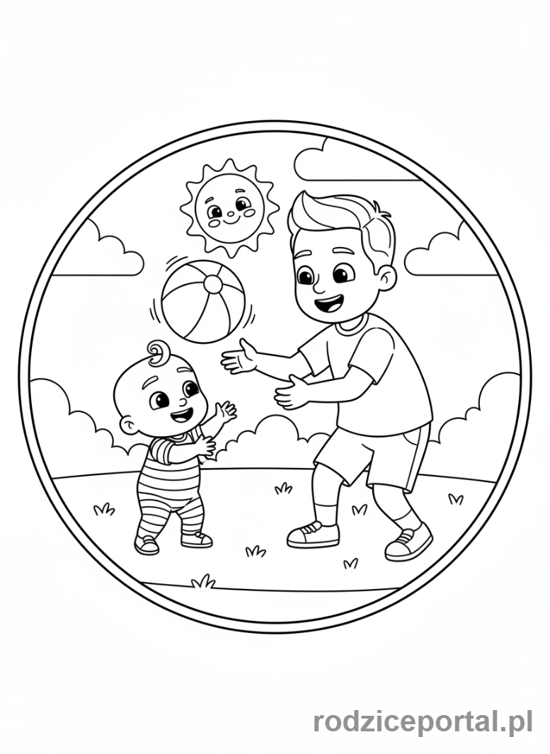 Kolorowanka Cocomelon - JJ z tatą, bawiący się piłką