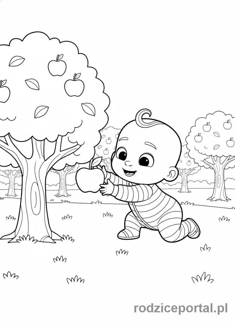 Kolorowanka Cocomelon - JJ zbierający jabłka