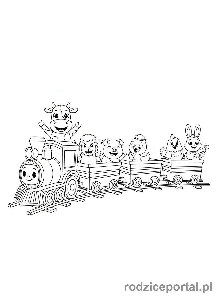 Kolorowanka Cocomelon - Pociąg Cocomelon z zwierzętami