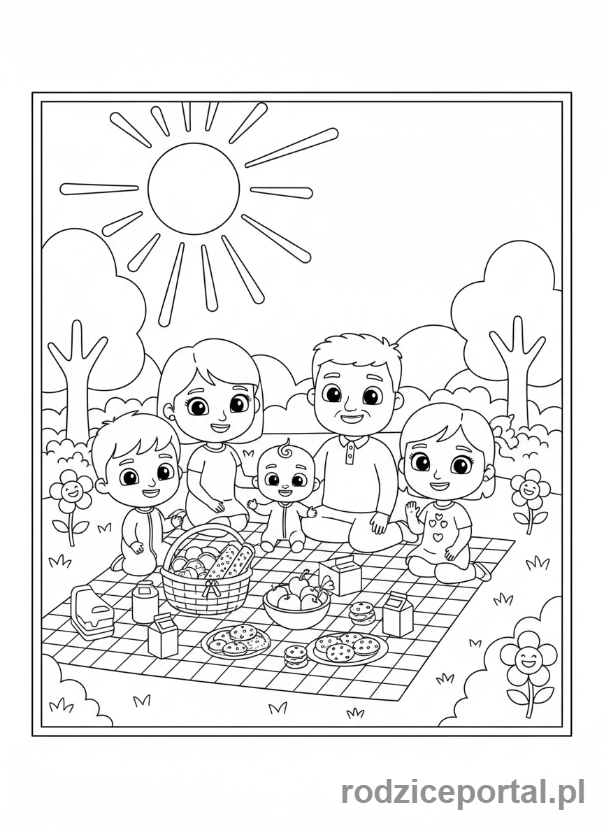 Kolorowanka Cocomelon - Rodzina Cocomelon na pikniku.