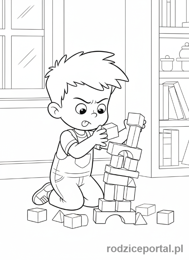 Kolorowanka Cocomelon - TomTom budujący wieżę z klocków