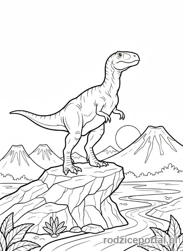 Kolorowanka Dinozaury - Allozaur stojący na skale