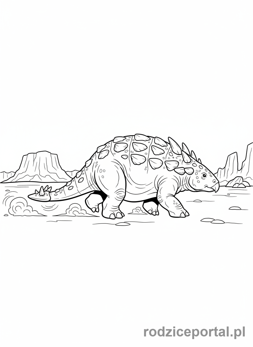Kolorowanka Dinozaury - Ankylozaur przemierzający pustynię