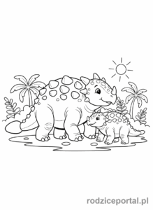 Kolorowanka Dinozaury - Ankylozaur z młodym