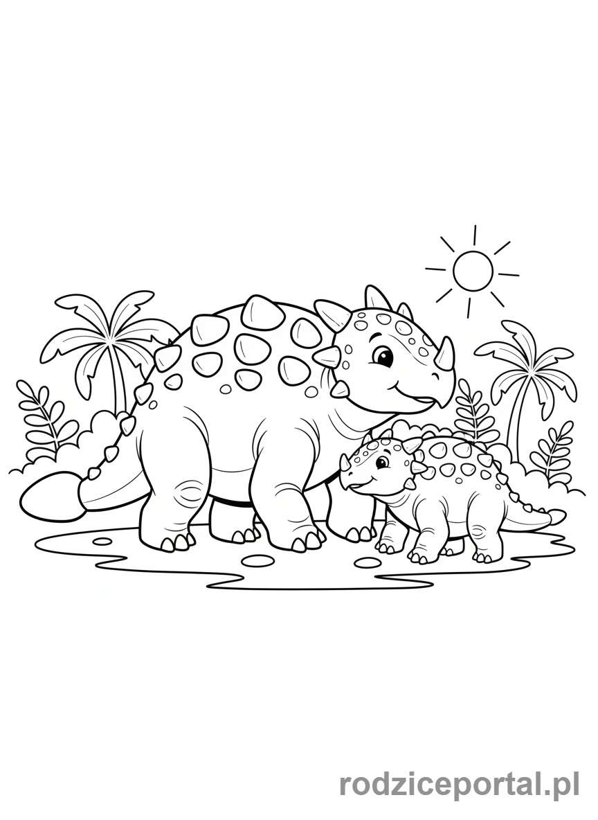Kolorowanka Dinozaury - Ankylozaur z młodym