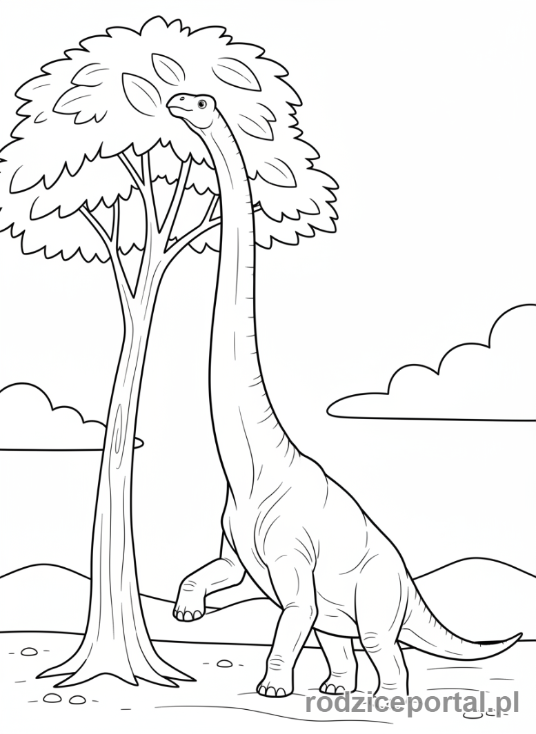 Kolorowanka Dinozaury - Brachiozaur wyciągający szyję po liście.