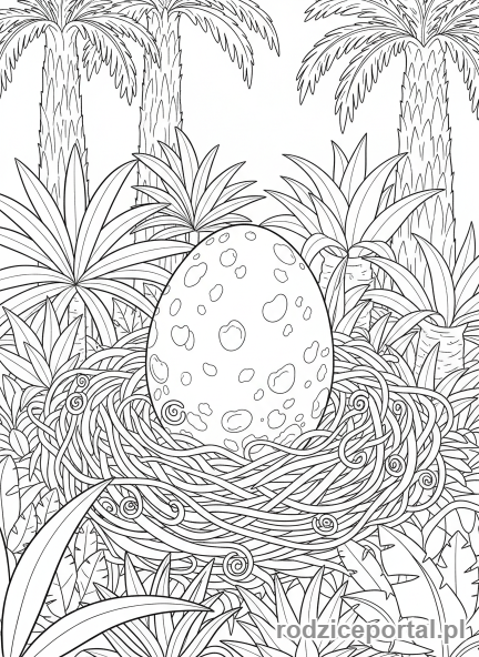 Kolorowanka Dinozaury - Dinozaur jajko w gnieździe