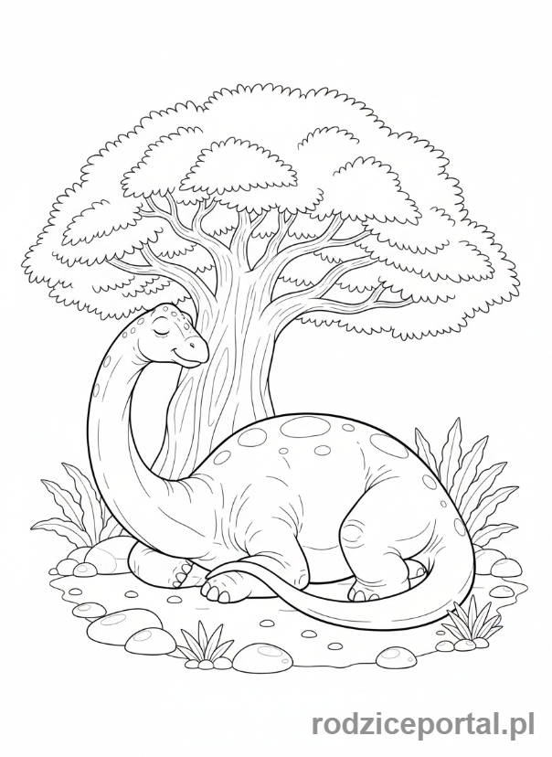 Kolorowanka Dinozaury - Dinozaur śpiący pod drzewem