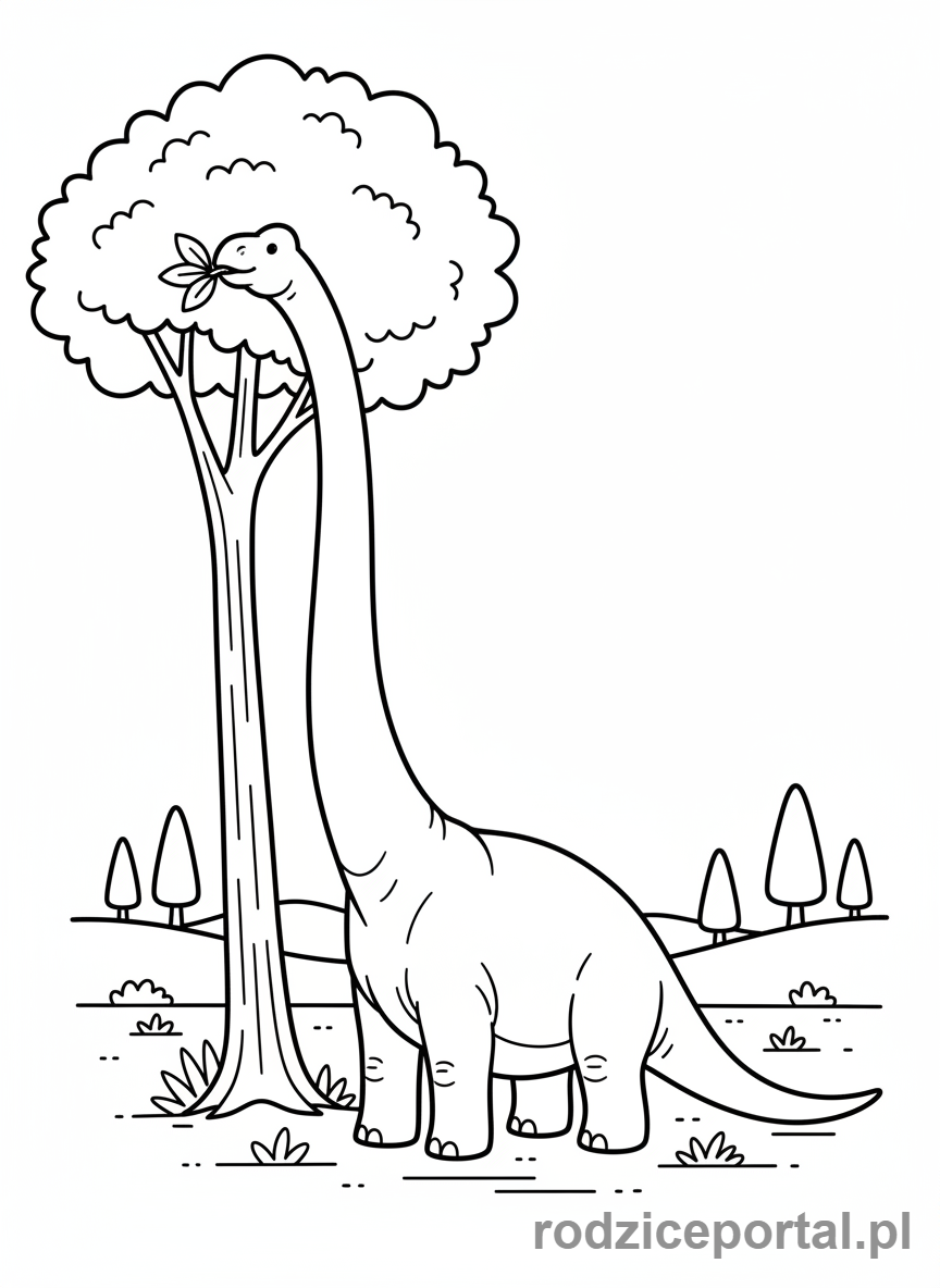 Kolorowanka Dinozaury - Dinozaur z długą szyją, zjadający liście
