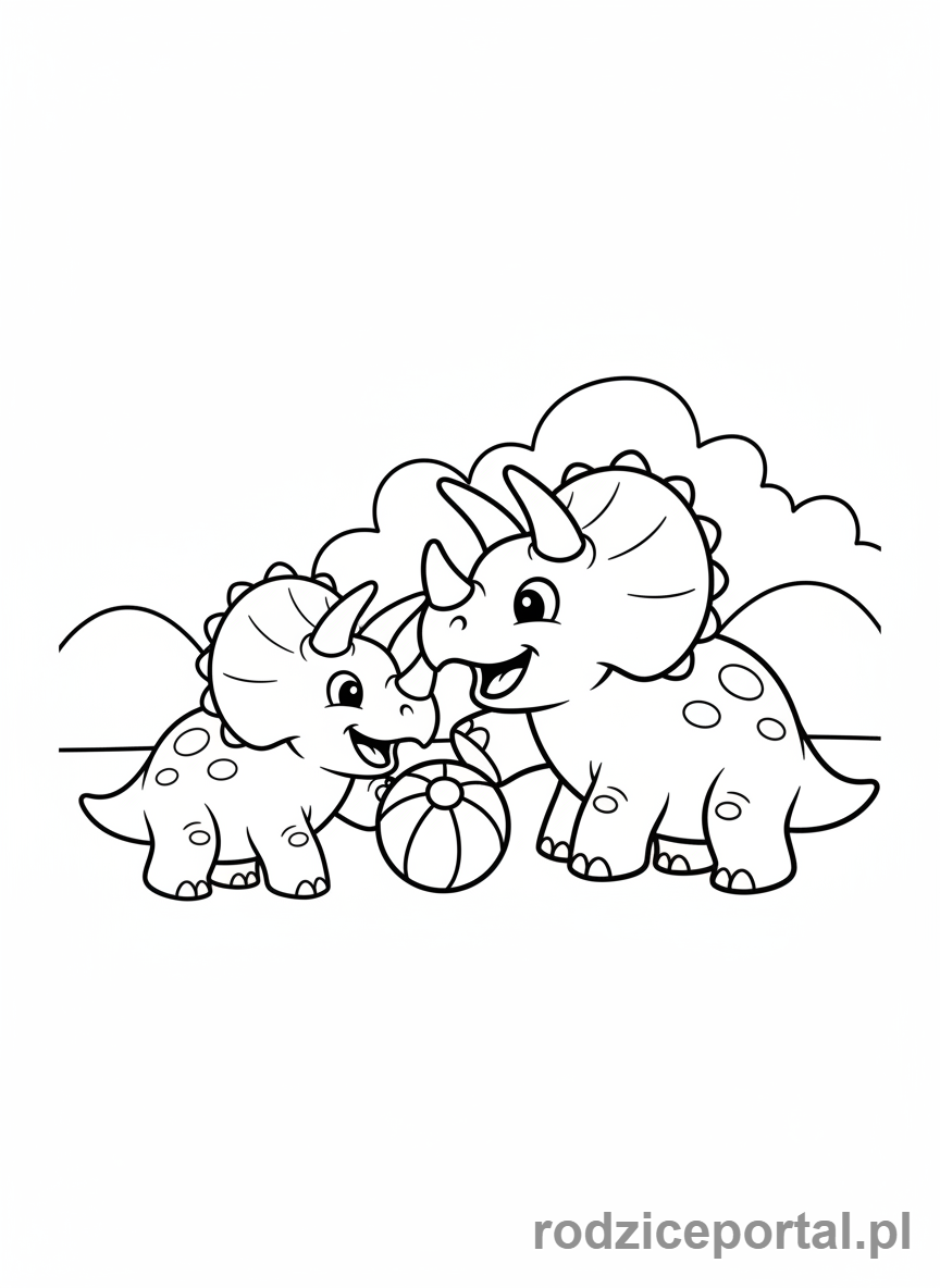 Kolorowanka Dinozaury - Dwa Triceratopsy bawiące się.