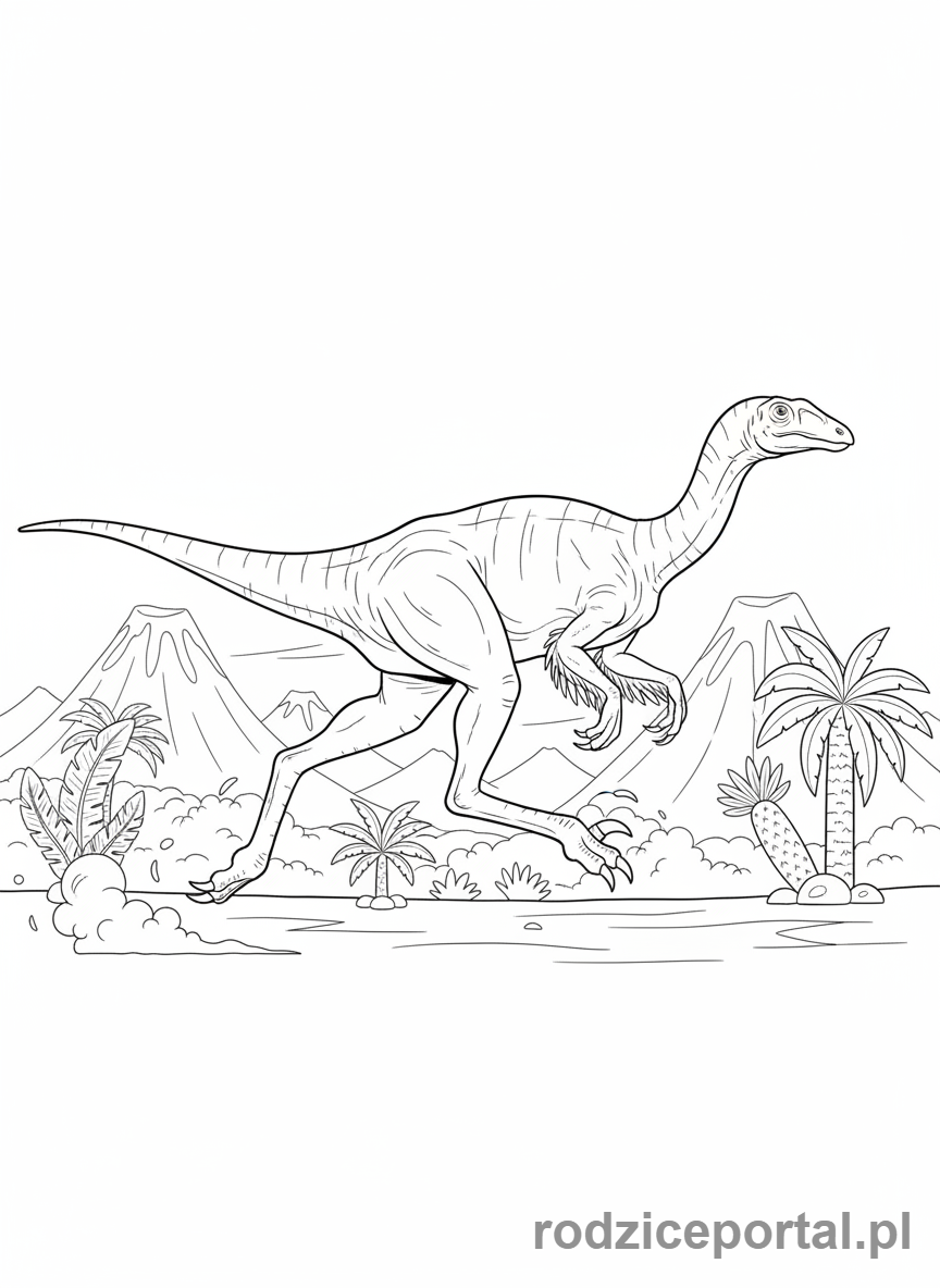 Kolorowanka Dinozaury - Galimim biegnący po równinie