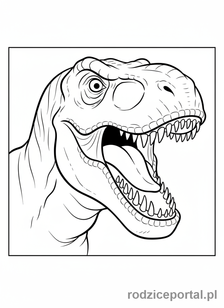 Kolorowanka Dinozaury - Głowa Tyranozaura Rexa ryczącego