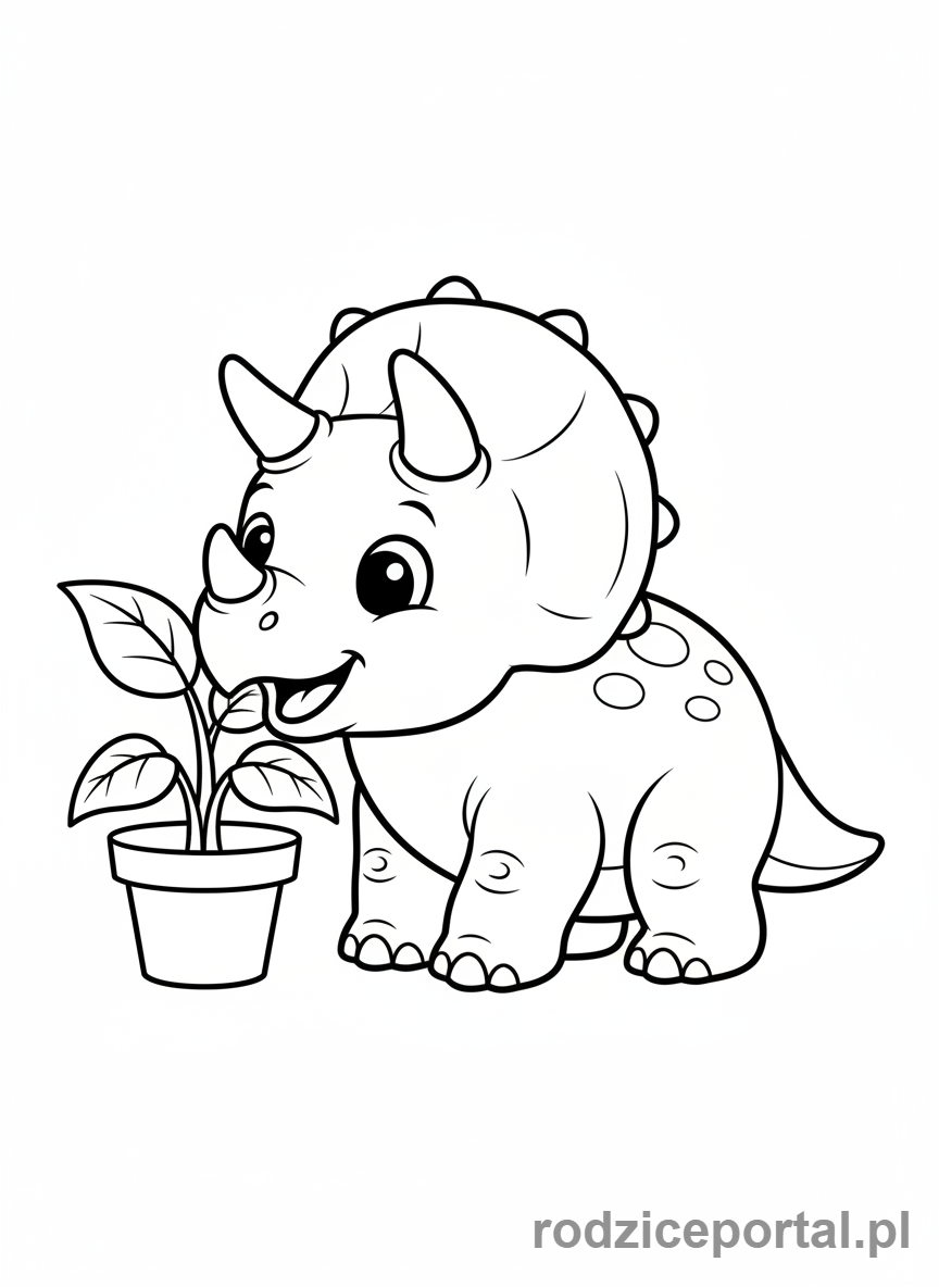 Kolorowanka Dinozaury - Mały Triceratops bawiący się