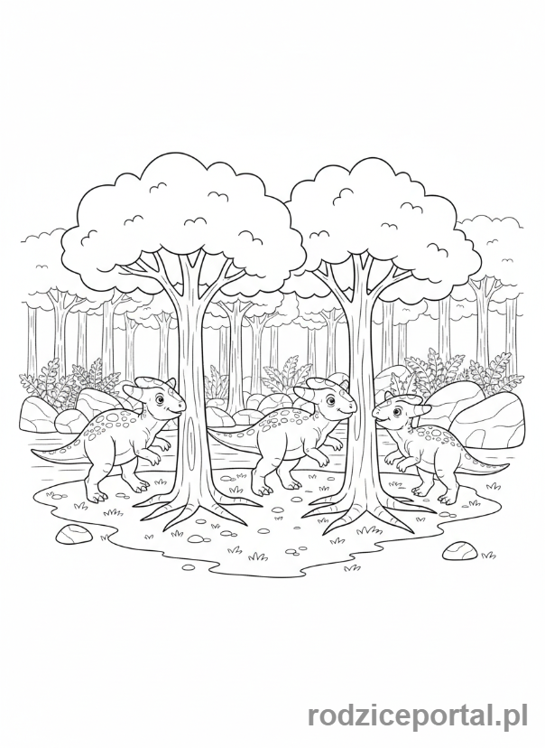 Kolorowanka Dinozaury - Pachycefalozaur z grupą