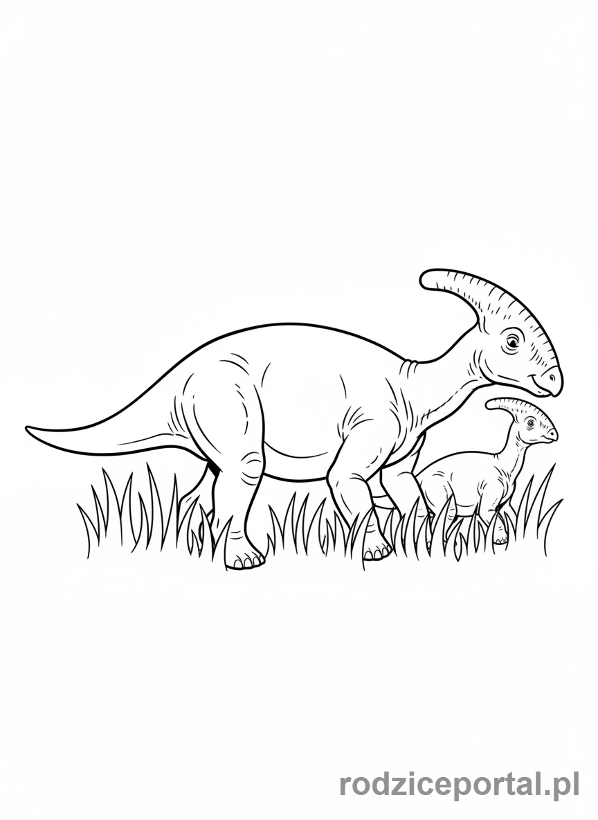 Kolorowanka Dinozaury - Parasaurolof z młodym