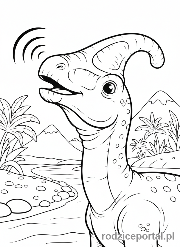 Kolorowanka Dinozaury - Parazaurolof z grzebieniem, wydający dźwięki