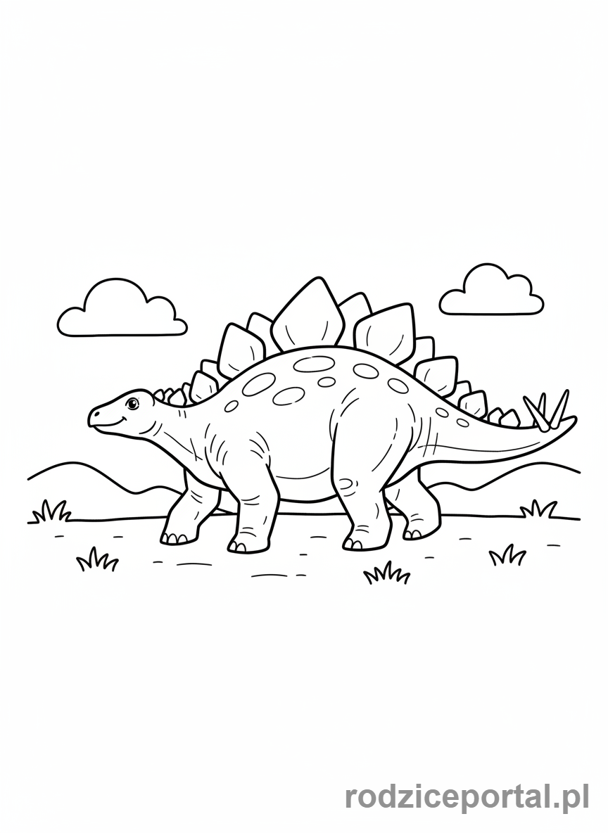 Kolorowanka Dinozaury - Stegozaur spacerujący.