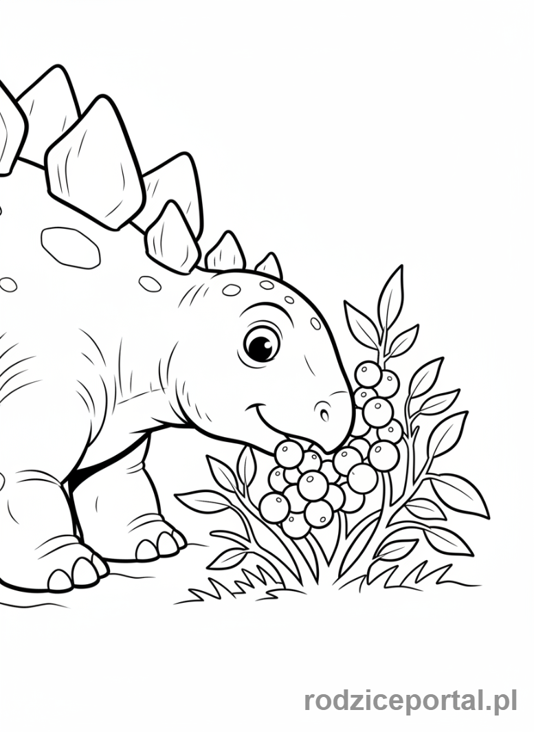 Kolorowanka Dinozaury - Stegozaur zbierający owoce