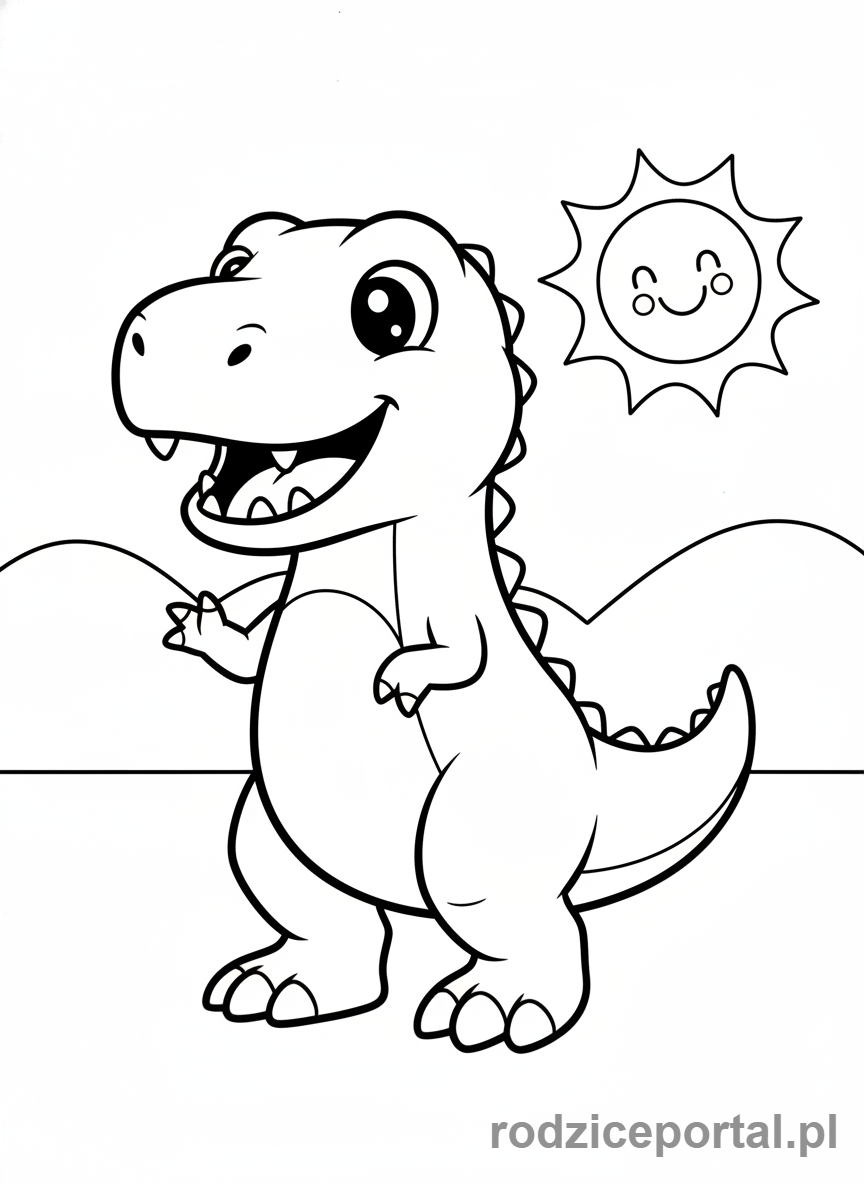 Kolorowanka Dinozaury - T-Rex machający łapą.