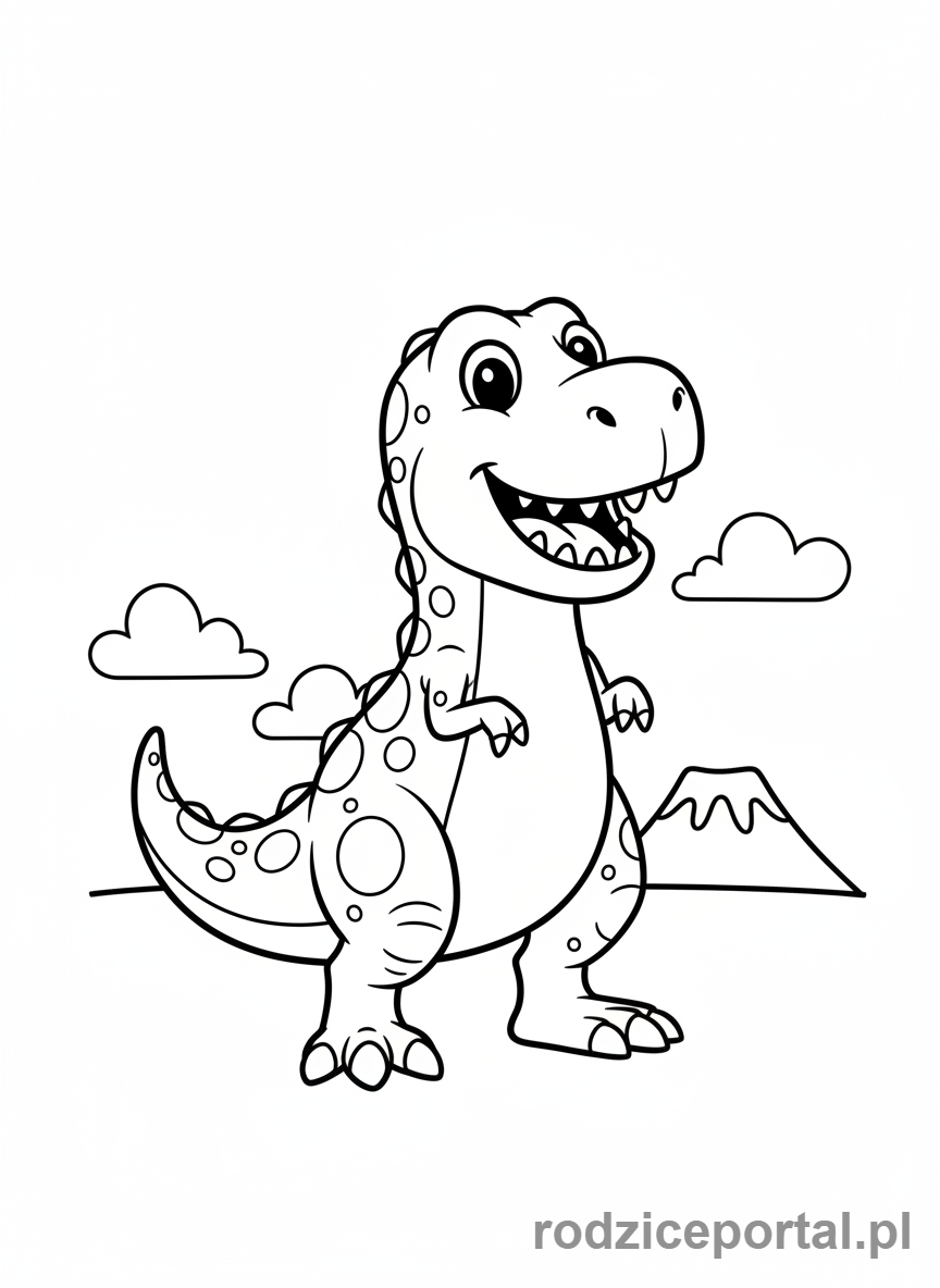Kolorowanka Dinozaury - Uśmiechnięty T-Rex.