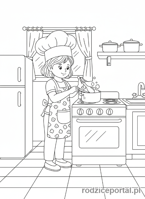 Kolorowanka Dla Dziewczynek - Dziewczynka gotująca