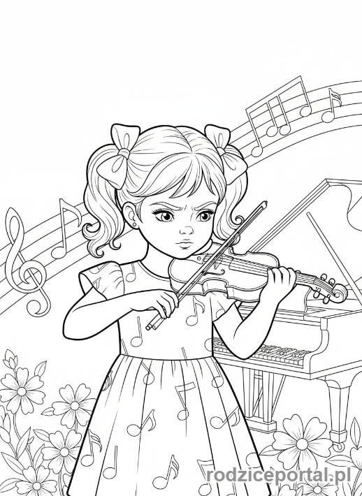 Kolorowanka Dla Dziewczynek - Dziewczynka grająca na instrumencie