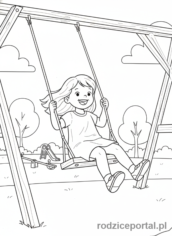 Kolorowanka Dla Dziewczynek - Dziewczynka huśtająca się na huśtawce