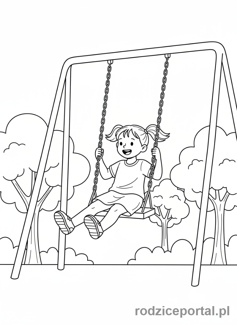 Kolorowanka Dla Dziewczynek - Dziewczynka na huśtawce