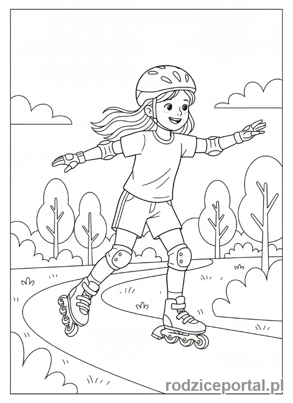 Kolorowanka Dla Dziewczynek - Dziewczynka na rolkach